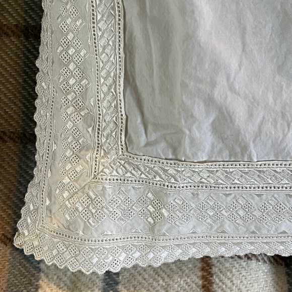 VINTAGE Pillow Sham 28" Wide Embroidered Lace Vintage 100% Cotton Cream - Picture 3 of 5